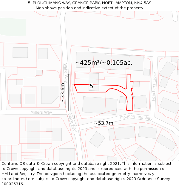 5, PLOUGHMANS WAY, GRANGE PARK, NORTHAMPTON, NN4 5AS: Plot and title map