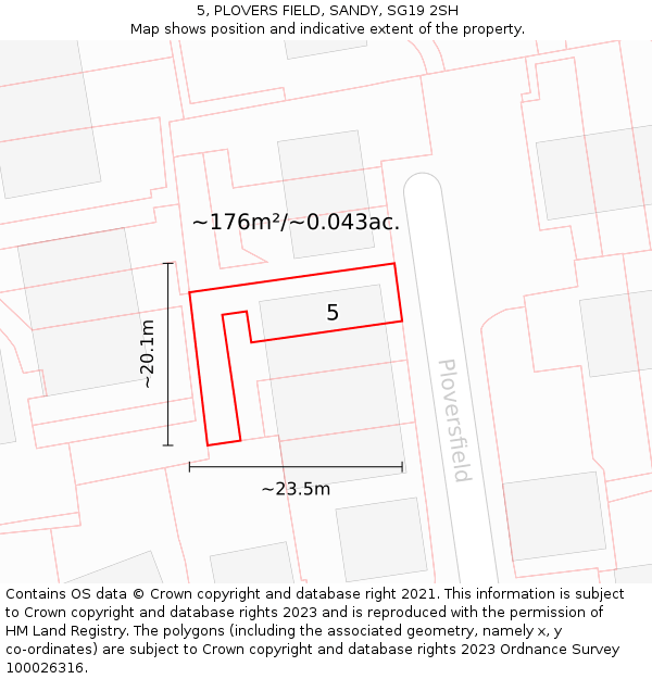 5, PLOVERS FIELD, SANDY, SG19 2SH: Plot and title map