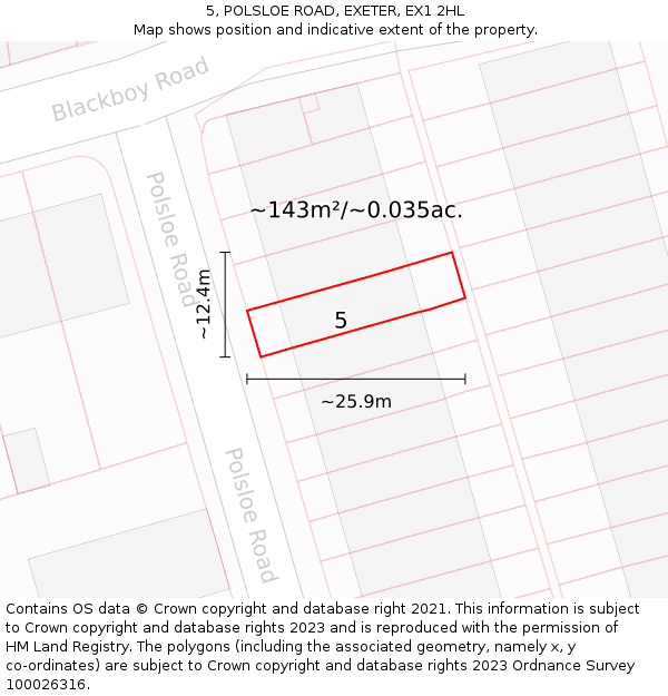 5, POLSLOE ROAD, EXETER, EX1 2HL: Plot and title map