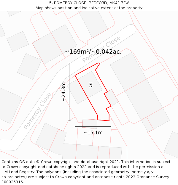 5, POMEROY CLOSE, BEDFORD, MK41 7FW: Plot and title map