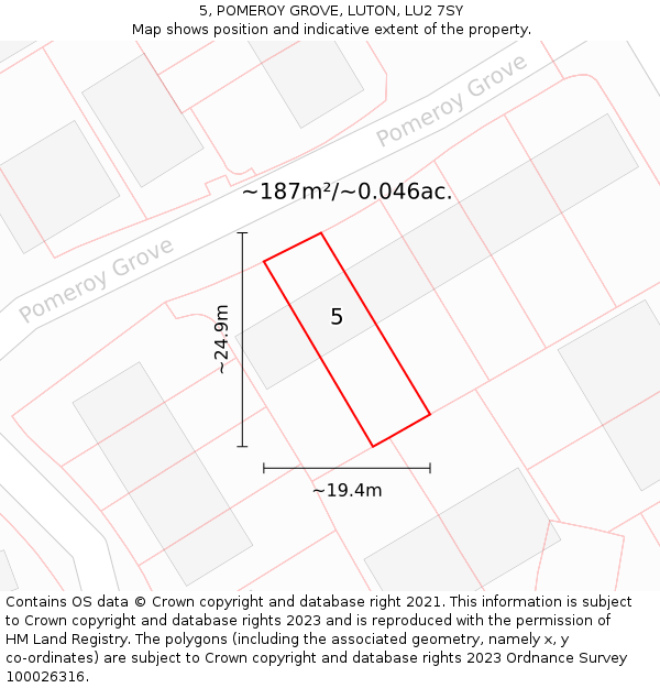 5, POMEROY GROVE, LUTON, LU2 7SY: Plot and title map