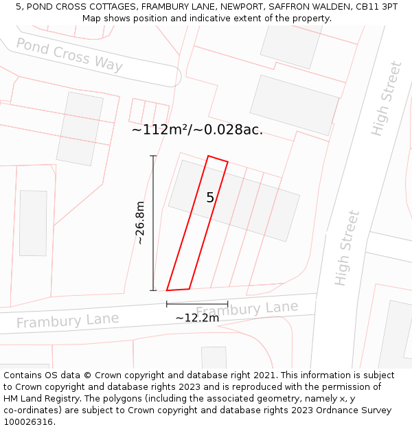 5, POND CROSS COTTAGES, FRAMBURY LANE, NEWPORT, SAFFRON WALDEN, CB11 3PT: Plot and title map