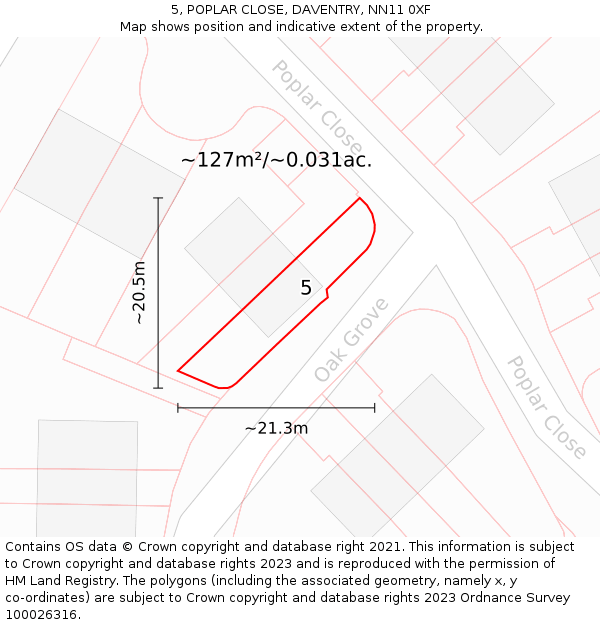 5, POPLAR CLOSE, DAVENTRY, NN11 0XF: Plot and title map