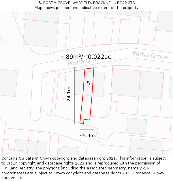 5, PORTIA GROVE, WARFIELD, BRACKNELL, RG42 3TS: Plot and title map