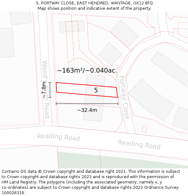 5, PORTWAY CLOSE, EAST HENDRED, WANTAGE, OX12 8FQ: Plot and title map