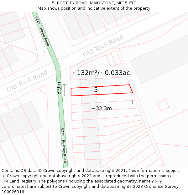5, POSTLEY ROAD, MAIDSTONE, ME15 6TG: Plot and title map