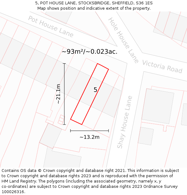 5, POT HOUSE LANE, STOCKSBRIDGE, SHEFFIELD, S36 1ES: Plot and title map