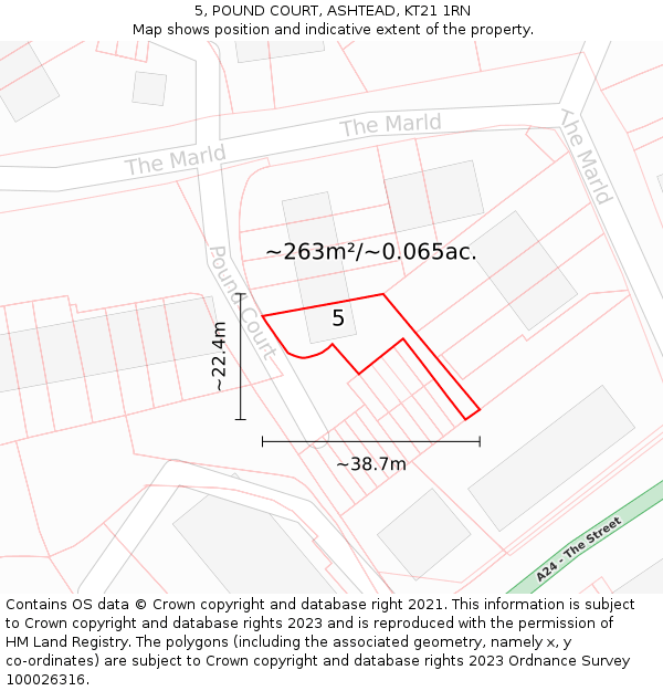 5, POUND COURT, ASHTEAD, KT21 1RN: Plot and title map