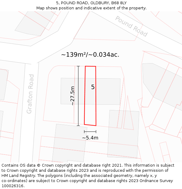 5, POUND ROAD, OLDBURY, B68 8LY: Plot and title map