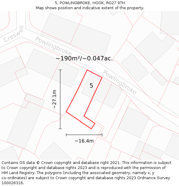 5, POWLINGBROKE, HOOK, RG27 9TH: Plot and title map