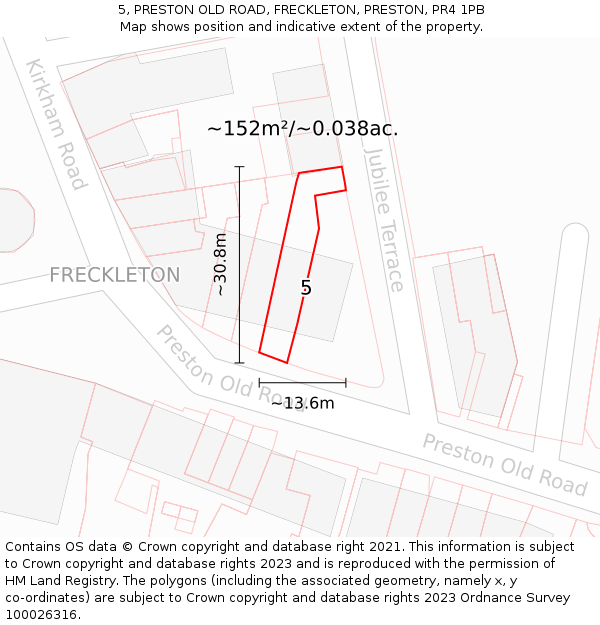 5, PRESTON OLD ROAD, FRECKLETON, PRESTON, PR4 1PB: Plot and title map