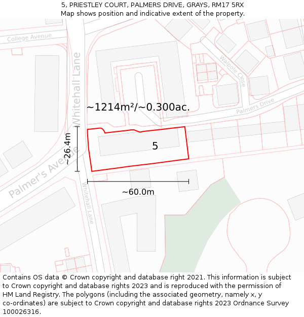 5, PRIESTLEY COURT, PALMERS DRIVE, GRAYS, RM17 5RX: Plot and title map