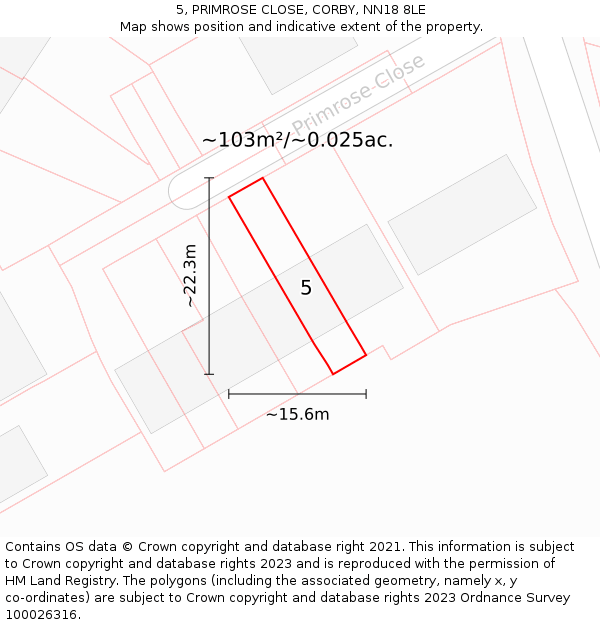 5, PRIMROSE CLOSE, CORBY, NN18 8LE: Plot and title map
