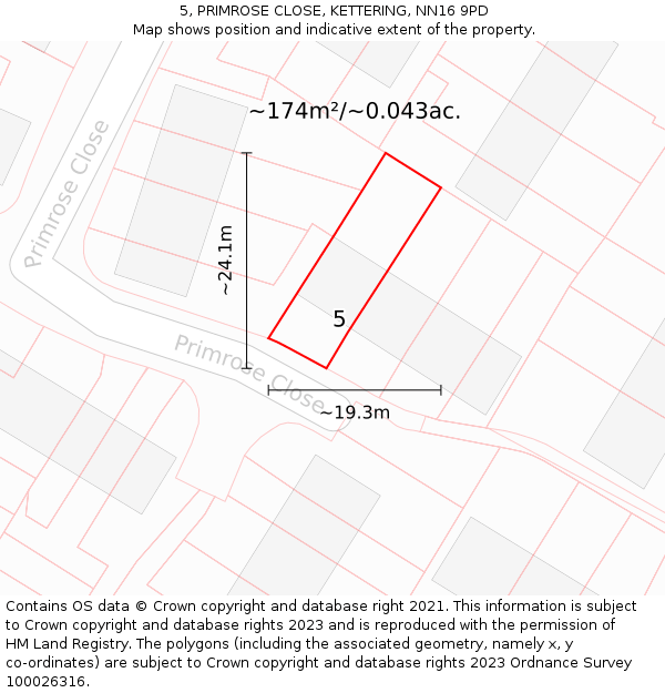 5, PRIMROSE CLOSE, KETTERING, NN16 9PD: Plot and title map