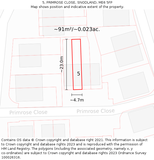 5, PRIMROSE CLOSE, SNODLAND, ME6 5FP: Plot and title map
