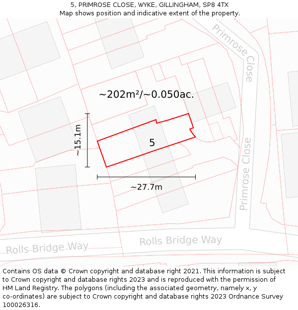5, PRIMROSE CLOSE, WYKE, GILLINGHAM, SP8 4TX: Plot and title map