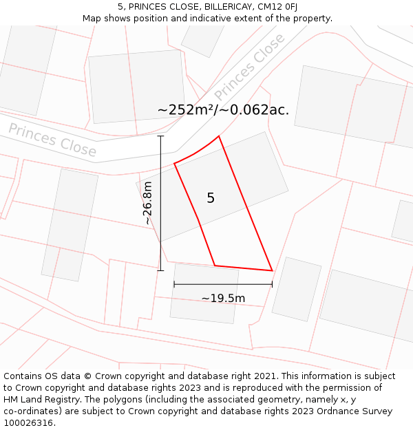 5, PRINCES CLOSE, BILLERICAY, CM12 0FJ: Plot and title map
