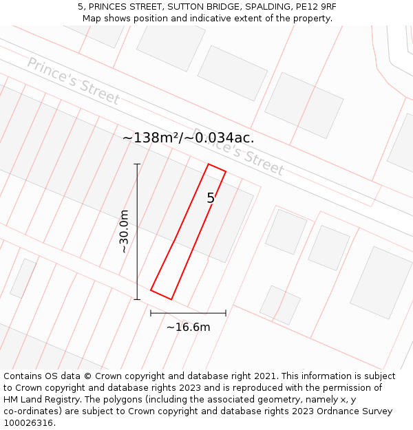 5, PRINCES STREET, SUTTON BRIDGE, SPALDING, PE12 9RF: Plot and title map