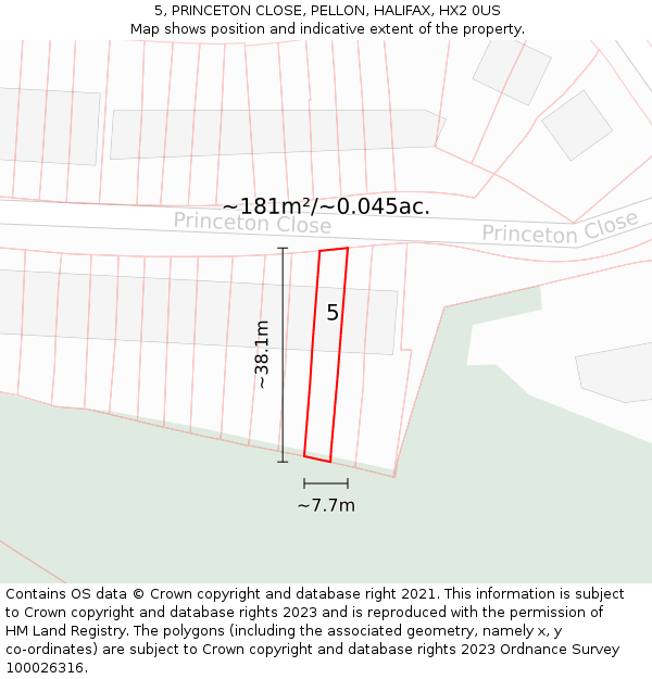5, PRINCETON CLOSE, PELLON, HALIFAX, HX2 0US: Plot and title map