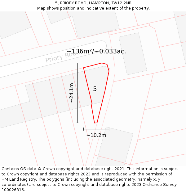 5, PRIORY ROAD, HAMPTON, TW12 2NR: Plot and title map
