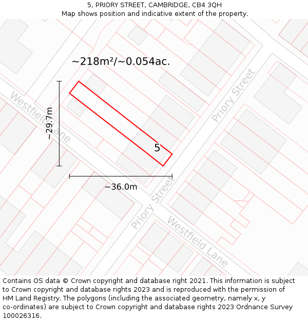 5, PRIORY STREET, CAMBRIDGE, CB4 3QH: Plot and title map