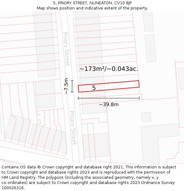 5, PRIORY STREET, NUNEATON, CV10 8JP: Plot and title map