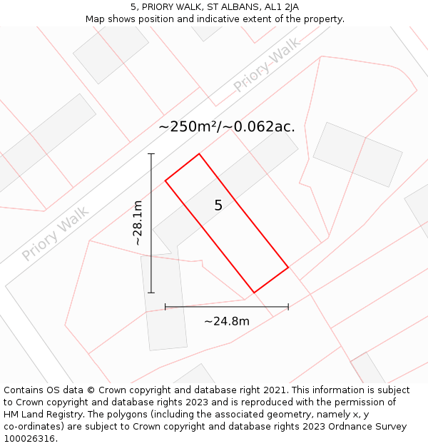 5, PRIORY WALK, ST ALBANS, AL1 2JA: Plot and title map