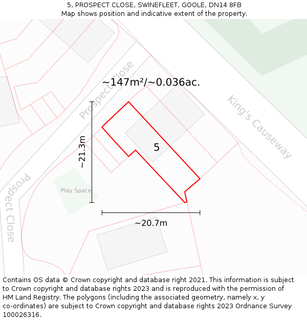 5, PROSPECT CLOSE, SWINEFLEET, GOOLE, DN14 8FB: Plot and title map