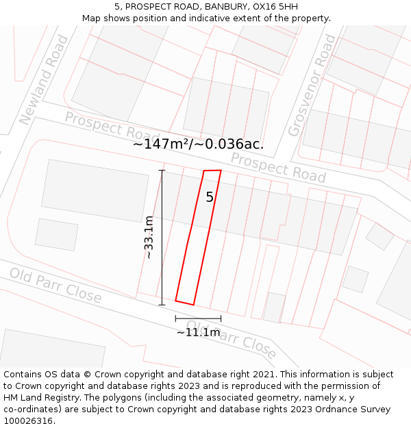 5, PROSPECT ROAD, BANBURY, OX16 5HH: Plot and title map