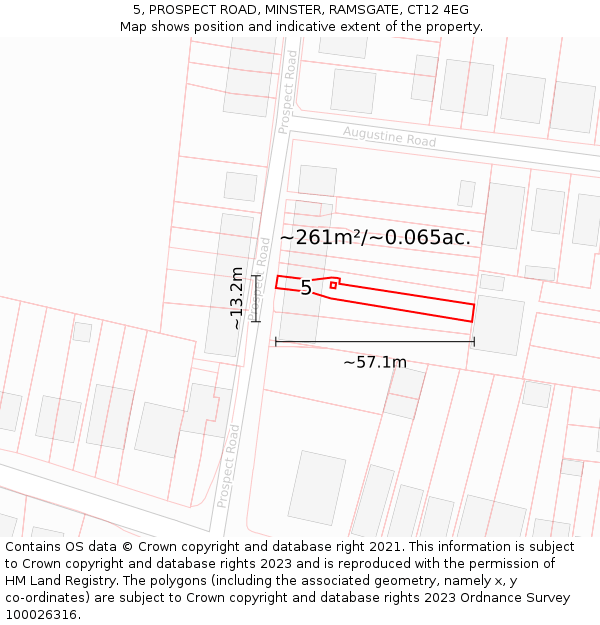 5, PROSPECT ROAD, MINSTER, RAMSGATE, CT12 4EG: Plot and title map