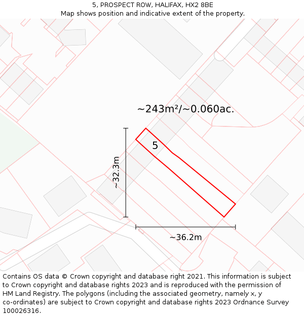 5, PROSPECT ROW, HALIFAX, HX2 8BE: Plot and title map