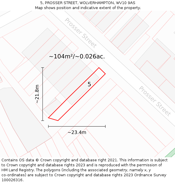 5, PROSSER STREET, WOLVERHAMPTON, WV10 9AS: Plot and title map
