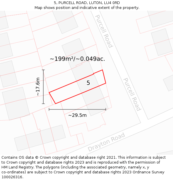 5, PURCELL ROAD, LUTON, LU4 0RD: Plot and title map