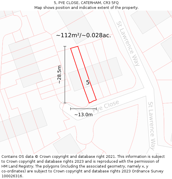 5, PYE CLOSE, CATERHAM, CR3 5FQ: Plot and title map
