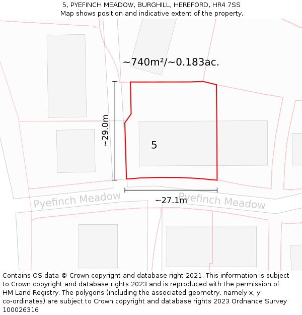 5, PYEFINCH MEADOW, BURGHILL, HEREFORD, HR4 7SS: Plot and title map
