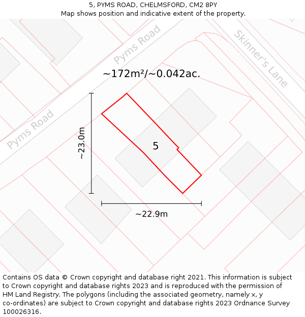 5, PYMS ROAD, CHELMSFORD, CM2 8PY: Plot and title map