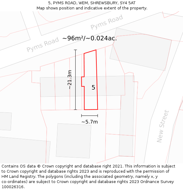 5, PYMS ROAD, WEM, SHREWSBURY, SY4 5AT: Plot and title map