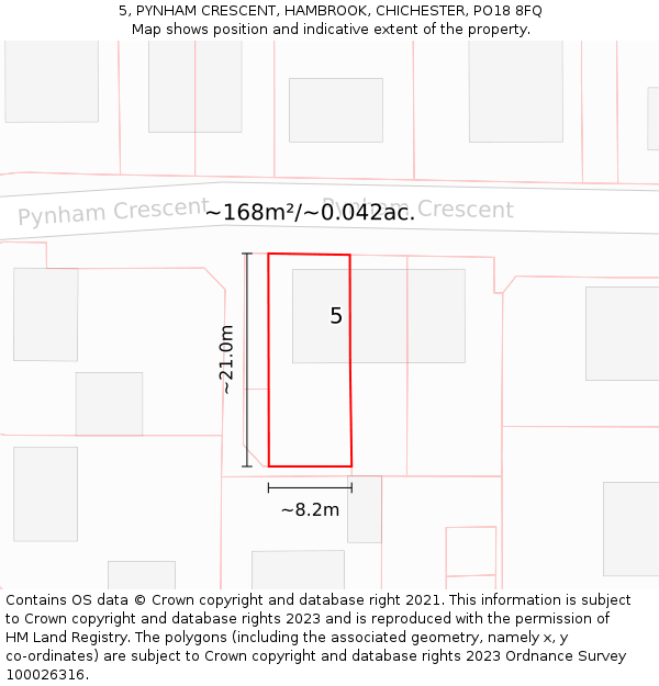 5, PYNHAM CRESCENT, HAMBROOK, CHICHESTER, PO18 8FQ: Plot and title map