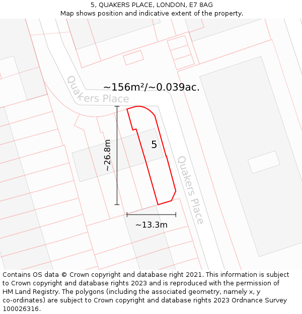 5, QUAKERS PLACE, LONDON, E7 8AG: Plot and title map
