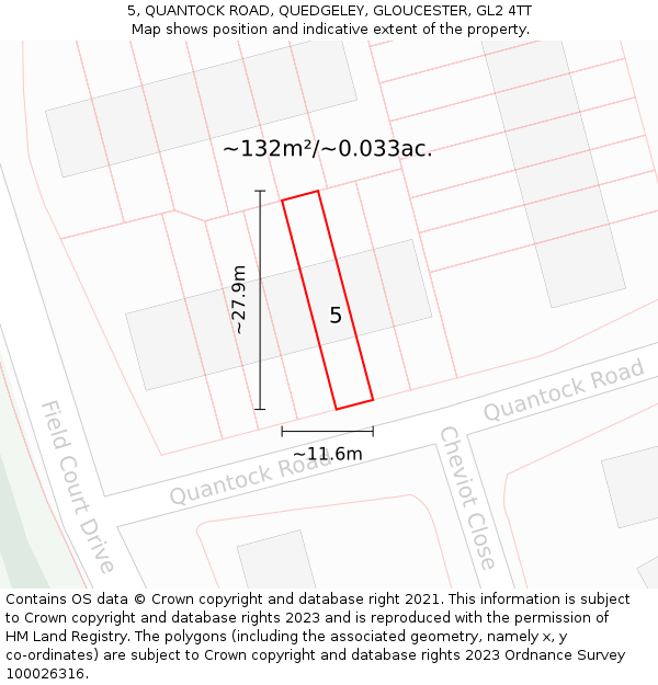 5, QUANTOCK ROAD, QUEDGELEY, GLOUCESTER, GL2 4TT: Plot and title map
