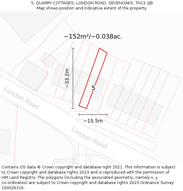 5, QUARRY COTTAGES, LONDON ROAD, SEVENOAKS, TN13 2JB: Plot and title map
