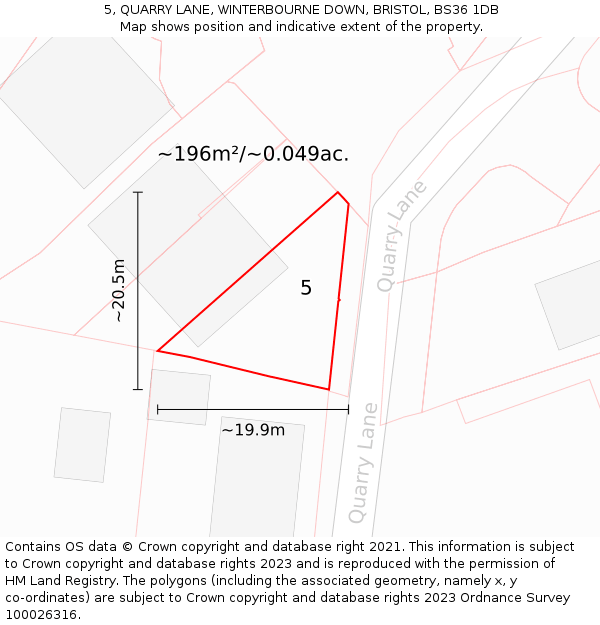 5, QUARRY LANE, WINTERBOURNE DOWN, BRISTOL, BS36 1DB: Plot and title map