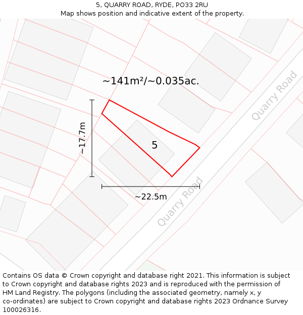 5, QUARRY ROAD, RYDE, PO33 2RU: Plot and title map
