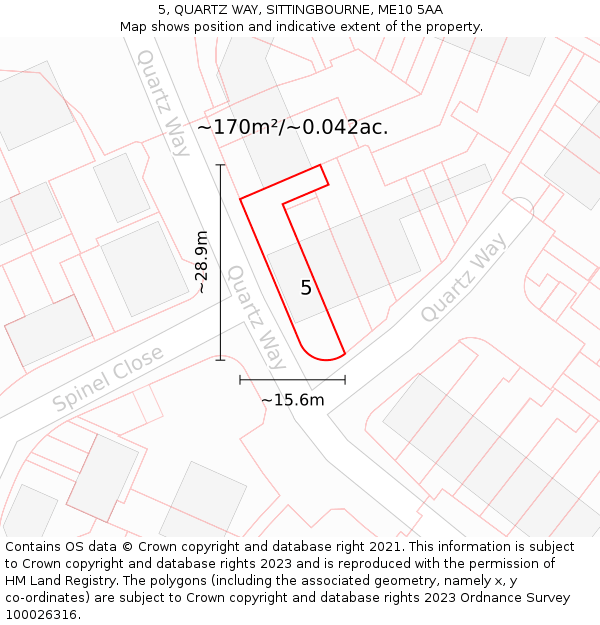5, QUARTZ WAY, SITTINGBOURNE, ME10 5AA: Plot and title map
