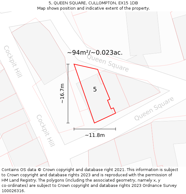 5, QUEEN SQUARE, CULLOMPTON, EX15 1DB: Plot and title map