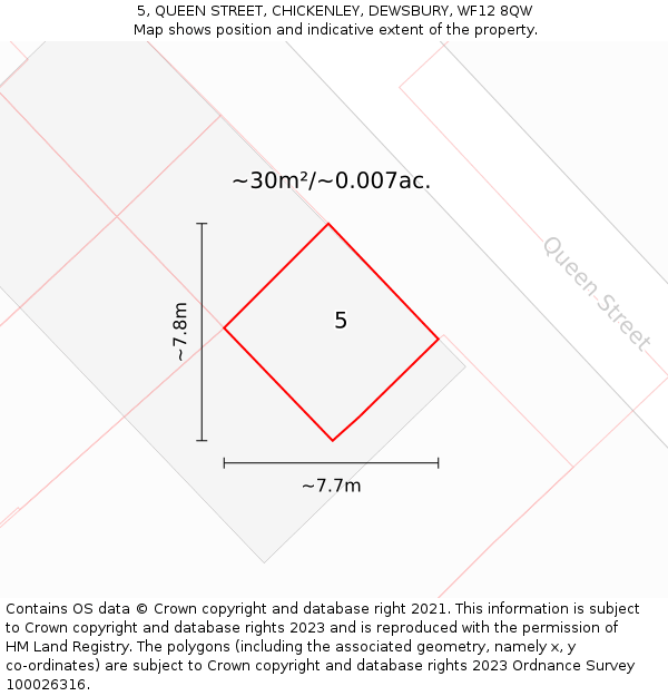5, QUEEN STREET, CHICKENLEY, DEWSBURY, WF12 8QW: Plot and title map
