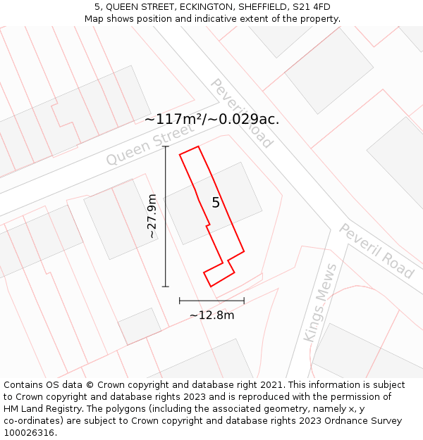 5, QUEEN STREET, ECKINGTON, SHEFFIELD, S21 4FD: Plot and title map