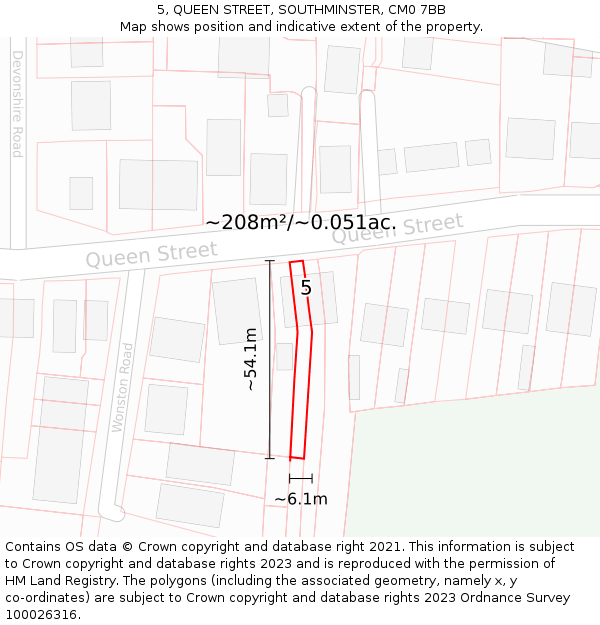 5, QUEEN STREET, SOUTHMINSTER, CM0 7BB: Plot and title map