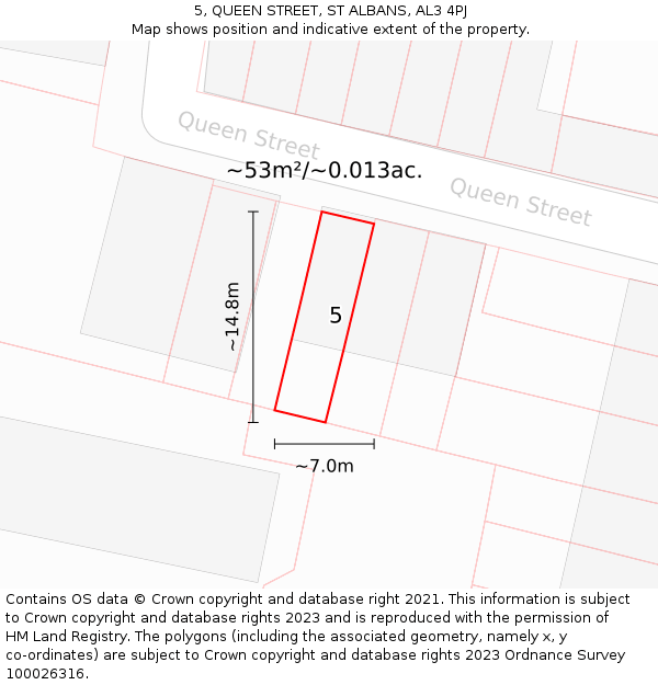 5, QUEEN STREET, ST ALBANS, AL3 4PJ: Plot and title map