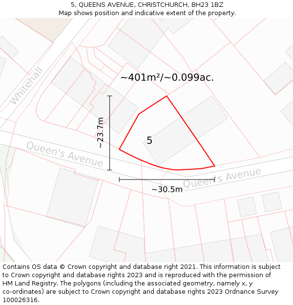 5, QUEENS AVENUE, CHRISTCHURCH, BH23 1BZ: Plot and title map